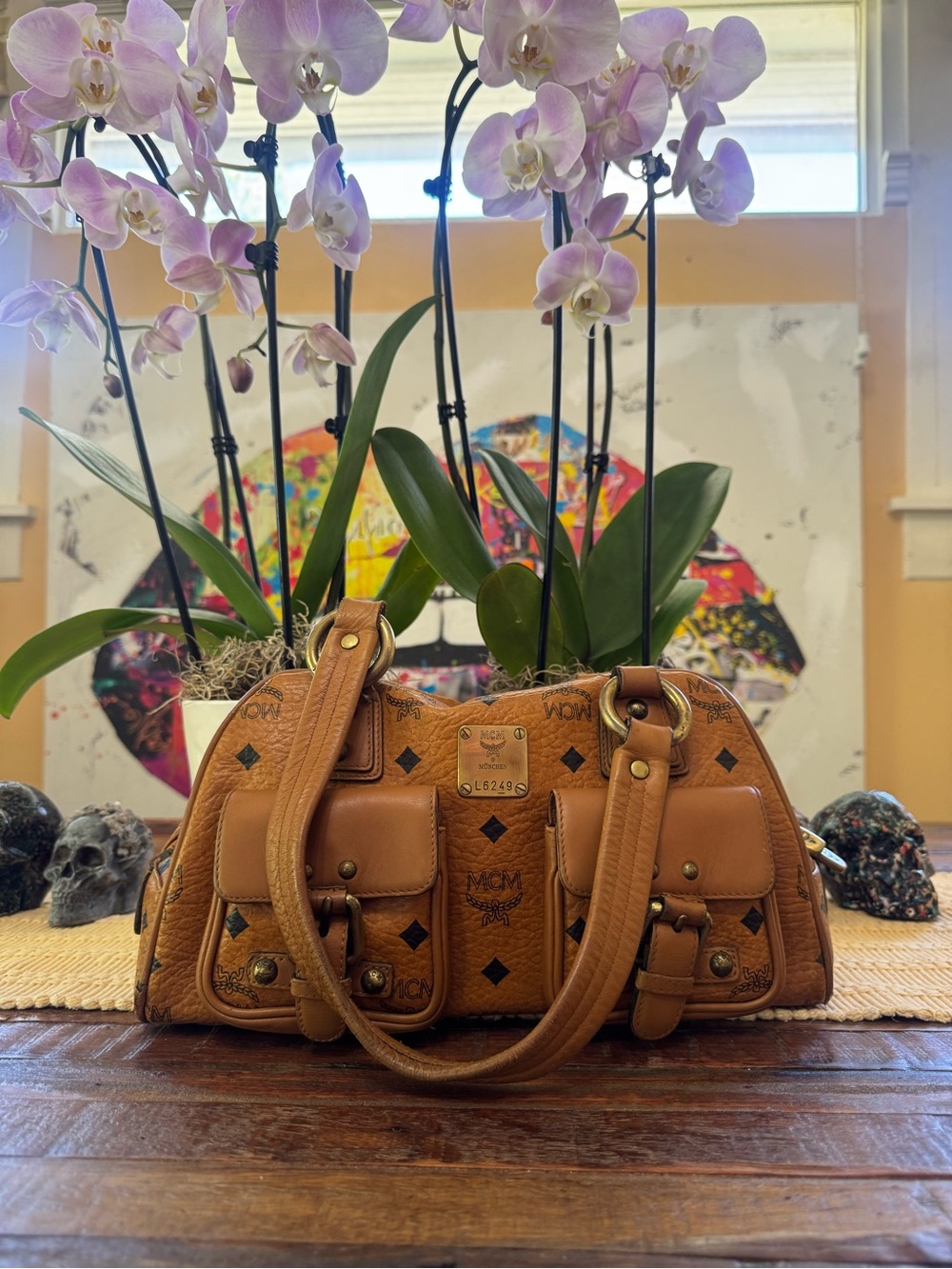 MCM Cognac Visetos Monogram dual-pocket satchel